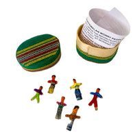 6 Mini Worry Dolls In a Box Covered in Traditional Fabric